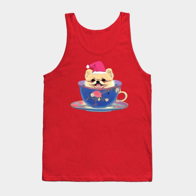 Cutest Pink Teacup Pomeranian Puppy in Merry Christmas Day Tank Top by Mochabonk